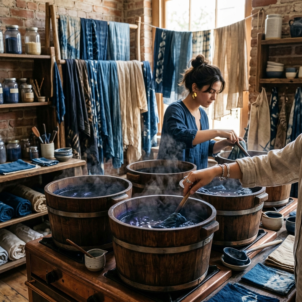 Dyeing fabric in boiling natural dye baths