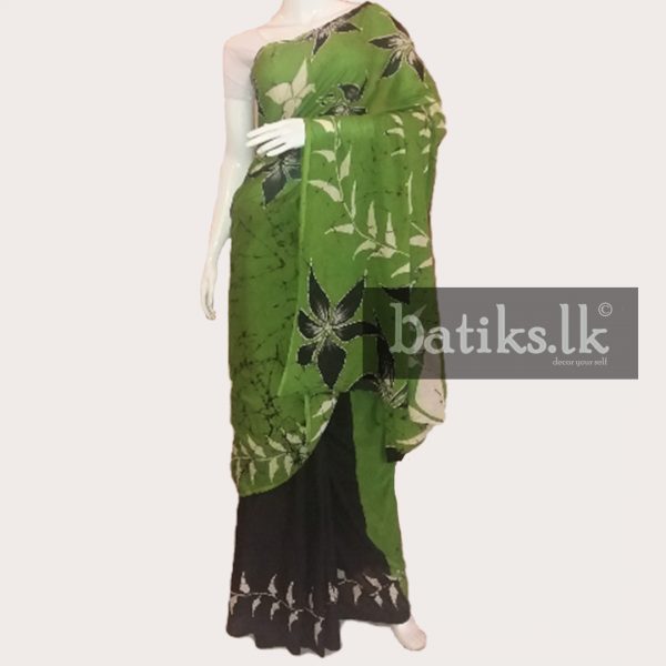 Functional Professional Saree in Green with black and white mix