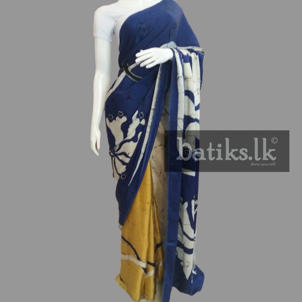 Functional Silk Saree in Blue and Yellow with White Mix