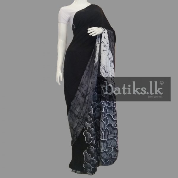 Functional Silk Saree in Black & Gray with White Mix