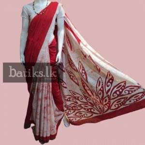 Cotton Batik Saree in Red & White