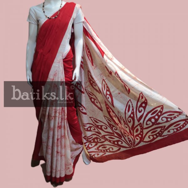 Cotton Batik Saree in Red & White