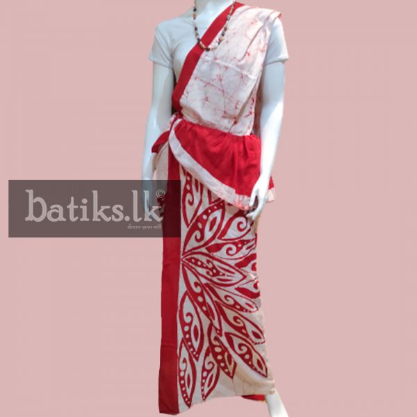 Cotton Batik Saree in Red & White-2