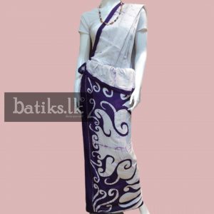 Cotton Batik Saree in Dark Purple & White